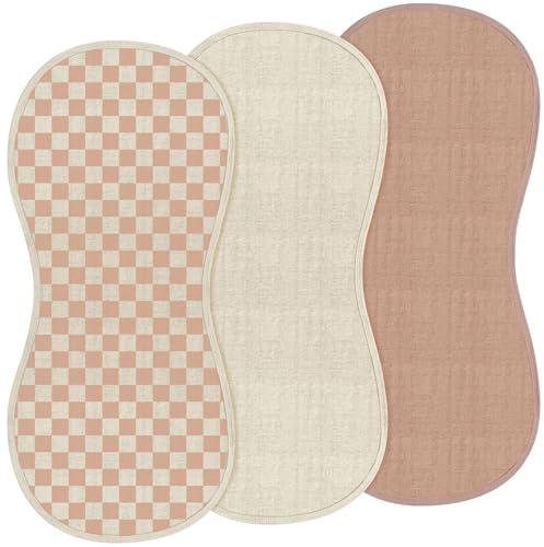 Hahafelt 3 Pcs Changing Pad Liners Fits in Peanut Shape Changing Pad Waterproof Diaper Mats Organic Cotton Peanut Mats are Warm on a Baby's Back, Washable Reusable(Checker Style,Brown)