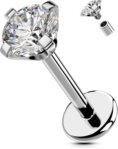 OUFER Body Piercing Labbro Piercing Lip Piercing Jewellery 18G Labret Earring Stud Internally Helix Nose Bar Titano Nose Stud Bar 6/8/10/12mm Tragus Lobe Conch Piercings Cartilage Earrings