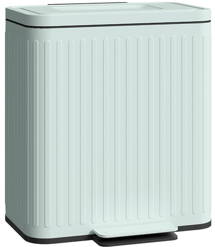 HOMCOM Dual Kitchen Bin, 2 x 20L Double Bin for Recycling and Waste, Fingerprint-proof Pedal Bin with Soft-Close Lid, Removable Inner Buckets, Green