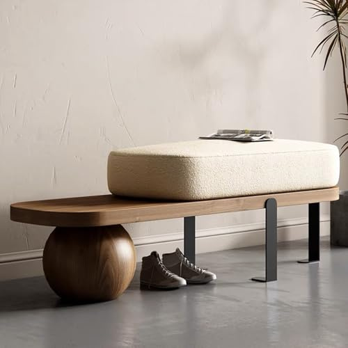 PVYGDXYI Modern Entryway Bench,Wooden Boucle Bench with Abstract Metal Leg,upholstered End of Bed Bench,Shoe Changing Bench for Entryway Livingroom Bedroom(100cm/9.3, Walnut)