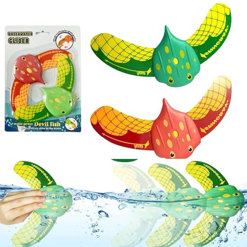 Giggleye Unterwasser Glider​​ ​​Tauchspielzeug für Kinder​​, ​​Teufel Fisch Schwimmbad Spielzeug, Pool Spielzeug, wasserspielzeug Jugendliche Kinder (2 PCS Rot und Grün)