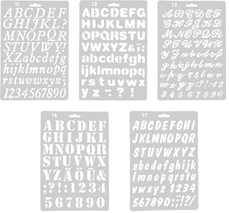 GCNWW Alphabet Stencils Set – 5 Styles of Numbers & Letter Stencils for Painting DIY Craft Photo Album Journal Wall Art & More, Reusable PET Material, Perfect for Painting & Calligraphy Stencil