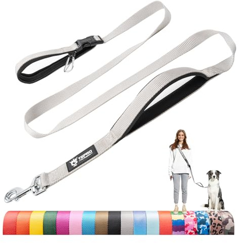 TSPRO Tactical Hands Free Dog Leash, Heavy Duty Adjustable with Padded Handle & Metal Safety Clasp for Walking Running Hiking Training, Medium & Large Dogs (Silver 25)