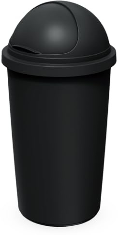 Spetebo Abfalleimer mit Kuppel Deckel schwarz - 60 L - Kunststoff Mülleimer rund mit Schiebedeckel - Mülltonne Sammeltonne Abfallsammler groß recycelbar