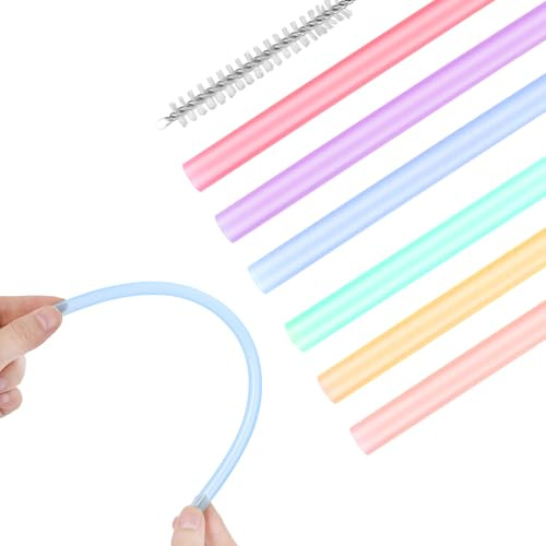 7pcs Plastic Straws Reusable Silicone Drinking Straws with 1 Cleaning Brushes Reusable Straw fit for Various Drinkware Coloured Silicone Straw Dishwasher Safe Teeth-Friendly for Coffee Juice Christmas