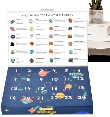 Calendario per conteggio dei cristalli - Calendario per conto alla rovescia per Natale con 24 pietre preziose | Regali festivi per appassionati di geologia, adolescenti, donne, adulti, ragazze