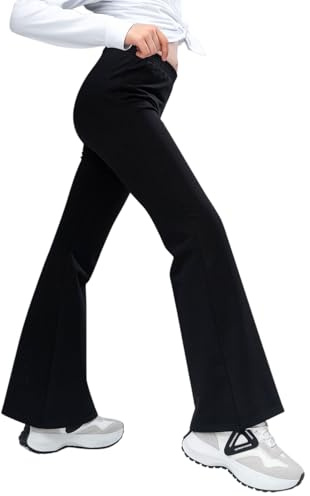 Mayoii Girls Flared Leggings, High Waisted Tummy Control Yoga Pants with Breathable Stretch for School or Dance (UK, Age, 14 Years, 16 Years, Regular, Black)