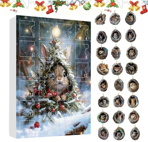 Calendario 'Avvento 2025 con animali, calendario conto alla rovescia 24 giorni con fori per albero di Natale in acrilico 2D, per zaino animale, per bambini e ragazze, feste, finestre, balconi