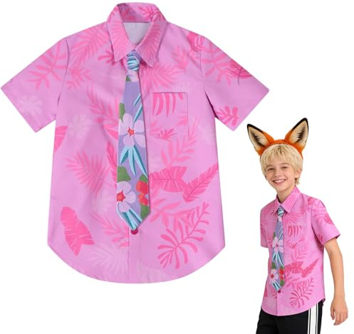 SilverChry Costume Anime Cosplay Chemise Cravate Set,Chemise Hawaïenne Pour Enfants,Cravate Imprimée,pour le Cosplay,Les Carnavals,Les Fêtes et Spectacles (FR/ES, Numérique, 140, Taille normale, Rose)