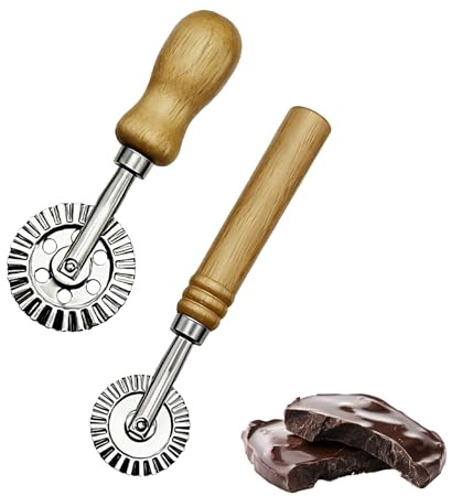 HAYGEM 2 Piezas Corta Pizza Aleación de Zinc, Cortador de Masa Estilo Rodillo, 16 CM y 14 CM Cortapastas Mango de Madera, Utensilios de Repostería Adecuados para Pizza, Pasta y Galletas