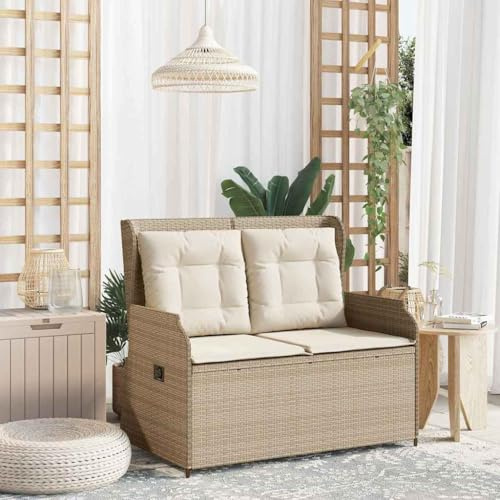 Frdhee Muebles al aire libre Salón de jardín Sofá Grupo de asientos,Banco de jardín con cojín Beige Poli Ratán,Para Terraza Balcón Lounge Exterior,Fácil De Mantener