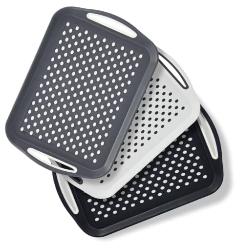 Taylor & Brown 3-Pack Serving Tray Set – Non-Slip Lap Boards with Grip Handles, Ideal for Food Prep, Tea, Breakfast in Bed – Plastic Tray for Stable Dining – Dishwasher Safe (Grey/White/Black)
