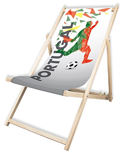MultiBrands® Liegestuhl, Holz, ohne Armlehne, Klappbar, Portugal, WM, Fanartikel, 2018