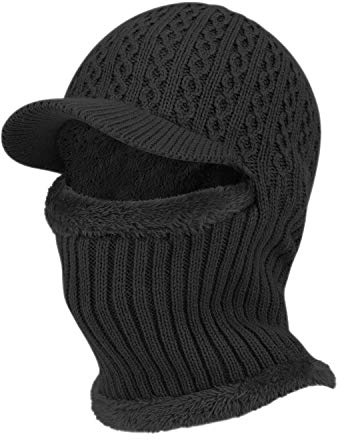 TAGVO Hiver Tricoté Bonnet Cagoules Thermique avec Chaud Doublure en Polaire, Protège-Cou, Coupe-Vent Epais Masque de Ski Cyclisme pour Adultes Hommes Femme Sports de Plein Air - Taille Universelle