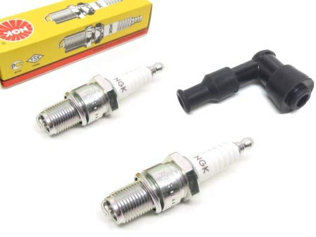 2x NGK Zündkerze BR7ES + 90° Zündkerzenstecker passend für CPI Hussar, Sachs Speedforce, Kreidler, Keeway Easy RY6 F-Act uvm. Roller/Scooter – Wasserdicht und entstört
