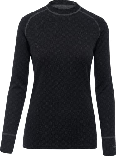 Thermowave Xtreme Femme – Hauts & sous-vêtement Thermique en Laine Mérinos – Ras-du-Cou Super Doux – 220 GSM – Séchage Rapide - Mélange Noir/Gris Foncé - S