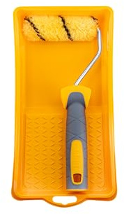 Hardy Working Tools - Kit mini rullo per pittura: manicotto da 10 cm, Ø15 mm in poliestere Hardstar, pelo 9 mm con montura e vaschetta per pittura – manico confortevole bi-materiale