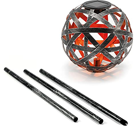 esotec Solarkugel für Garten BAHIRA | LED-Feuer-Blume Bodenleuchten Gartenkugel Solarleuchten Kugelleuchte | METALL AKKU Lichtfarbe orange bernstein warmweiß 5lm winterfest outdoor 102836