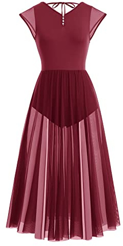 IBTOM CASTLE Vestido de Baile de Ballet Escotado por Detrás para Mujer Vestido de Danza Lírica Contemporánea Maillot Patinaje Artistico Mujer Maillot Gimnasia Ritmica Rojo M