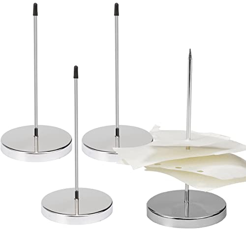 4 Stücke Zettelspießer Bonspießer Quittungshalter Zettelhalter mit Spikes und Metallbasis,Memo Kassenbon Halter Edelstahl für Restaurants Bars Büros Rechnungen Quittungen Papier Ordnung Tickets