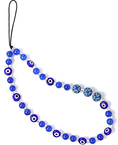 TIESOME Cordón de teléfono con Cuentas, Correa de muñeca con Encanto de Mal de Ojo, Llavero de Cadena de teléfono móvil con Piedras Preciosas para Hombres y Mujeres (Azul)
