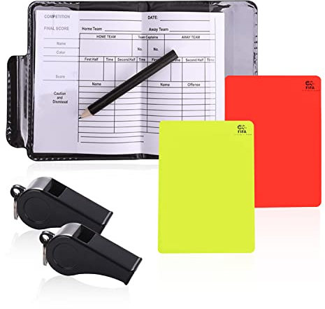 PFLYPF Fußball-Schiedsrichterkartenset, mit 2 schwarzen Whistle, haltbarer roter und gelber Schiedsrichterkarte, Fußballspielanzeigetafel, für die Weltmeisterschaft und verschiedenen Veranstaltungen