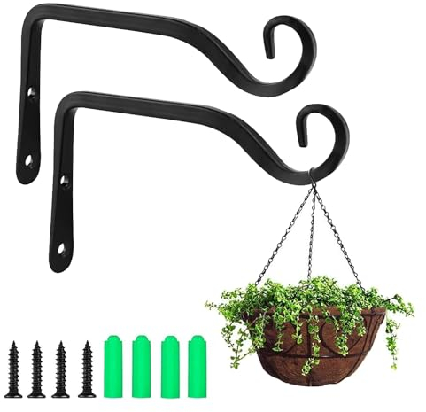 Norhogo 2 supporti per piante da parete, 15 cm, ganci per fioriere da appendere per piante, per uccelli, lanterna a vento, colore: nero