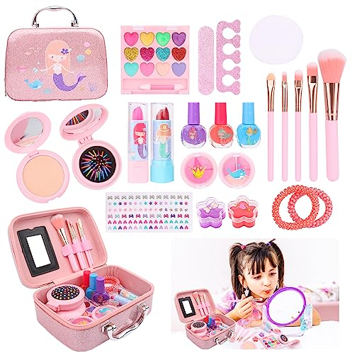 JOPHEK Kinderschminke Set Mädchen, Kinder Schminkkoffer Mädchen Spielzeug, Waschbar Make up Spielzeug für Mädchen Kinder Nagellacke mit Koffer, Geburtstag Geschenk 4 5 6 7 8 9 10 Jahre