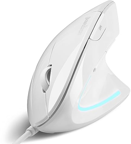 Perixx PERIMICE-513W Mouse Verticale USB Bianco Cablato - 6 Pulsanti con 1000/1600 DPI - Design per destrorsi