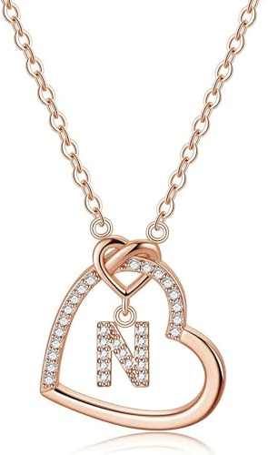 LIHELEI Collana Donna Argento, S925 Argento 26 Lettera Maiuscola Con Zirconi Collana Moglie Mamma Fidanzata Compleanno Natale Anniversario Festa Della Mamma Gioielli Donna Regalo - N(Oro rosa)