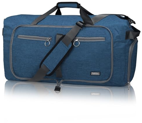 Fmeida 65L Hopfällbar Duffel Bag, Träningsväska & Weekendväska med Skofack | Large Travel Bag, Luggage Bag, för Män och Kvinnor, Lättvikt