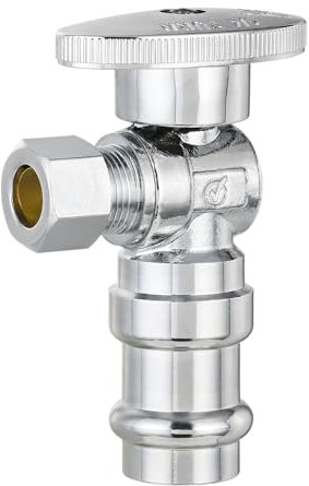 (Pack of 10) EFIELD Stop Angle Valve, 1/2 Copper Press x 3/8 OD Compression, 1/4 Turn, LF Brass Made, Chrome Plated,(VALVE393)