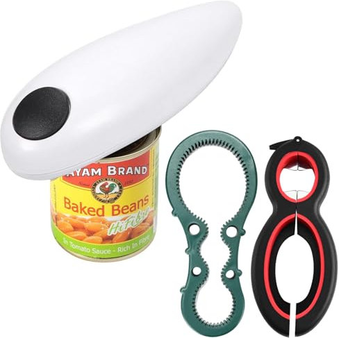 Zhixifan Apriscatole elettrico con interruttore One Touch, apriscatole elettrico automatico con bordo liscio, adatto per alimenti e funzionamento a batteria, regalo da cucina per artrite e anziani