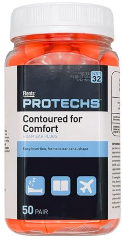 Flents Protechs Contoured for Comfort Ear Plugs, NRR 32, 50 Pair, Orange