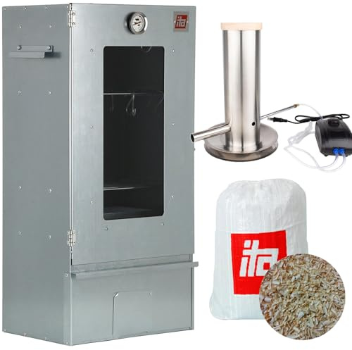 ITA Smoker 7000 - Set con generatore di fumo - Affumicatore con finestra e termometro - Acciaio legato - Qualità UE, direttamente dal produttore - 81 cm con 3 ripiani