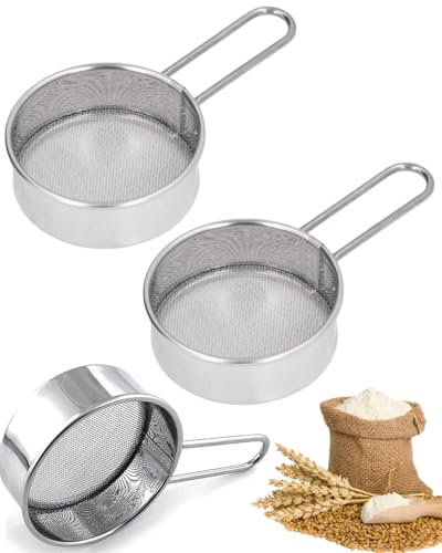 TOZBLEU 2 pcs Setaccio per Farina in Acciaio Inox,Farina Setaccio in Acciaio Setaccio Farina Resistente Scolapasta per Farina Setaccio a Rete per Farina per Scolare Farina Riso Cereali Frutta Verdura