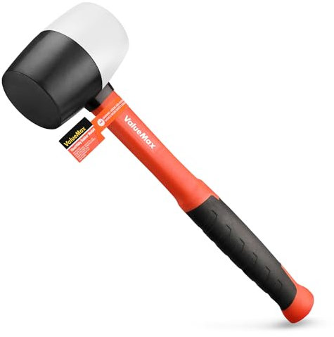 ValueMax Maillet en Caoutchouc 450g Bicolore, Marteau de Carreleur avec Tête Souple et Manche en Fibre de Verre, Idéal pour la Pose de Carrelage, la Briqueterie, le Camping et les Travaux Délicats