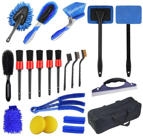 20Pcs Car Wash Cleaning Kit with Wash Mitt Sponge Towels Storage Bag, Tire Brush Tool Set, Exterior And Interior Car Washing Set for Car Motorcycle Bike Cleaning Wheels, Engine, Emblems (20 pcs set)
