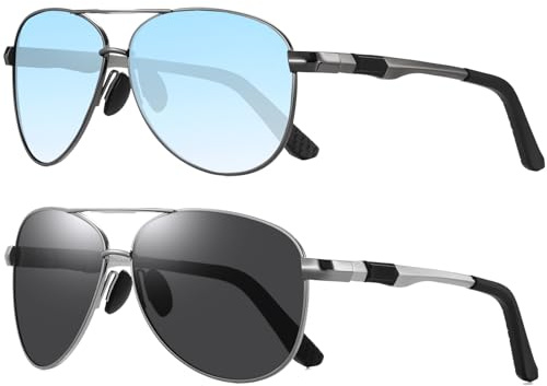 LEDING&BEST Lunettes de soleil polarisées pour pilotes - Hommes/Femmes - Modèle ultraléger - Protection UV400 - Monture métal incassable - Conduite, Pêche, Course,Sports Avec Lunettes de Soleil