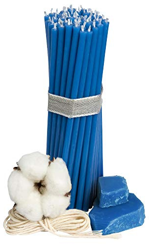 Candele rituali in cera d'api naturale, 20 pezzi, 16 cm, 7 colori a scelta, ideali per rituali e meditazione (blu)