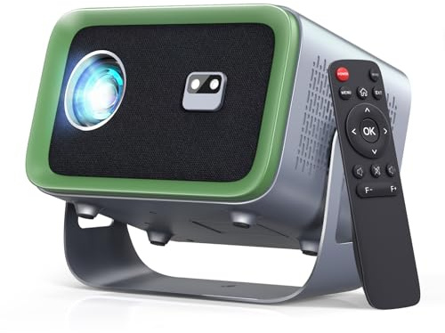 【Autofokus】4K-projektor med WiFi och Bluetooth, 360° roterbar filmprojektor med automatisk nyckelsten och zoom, utomhusprojektor för telefon/PC/TV-stick/DVD/HDMI/USB