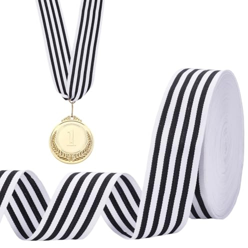 WADORN Nastro Grosgrain A Righe Nere Da 22.5 m, Nastro In Tessuto A Righe Bianche e Nere Largo 4cm per Decorazioni Fai Da Te In Poliestere, per Cucire Vestiti, Cinture, Cappelli, Zaini