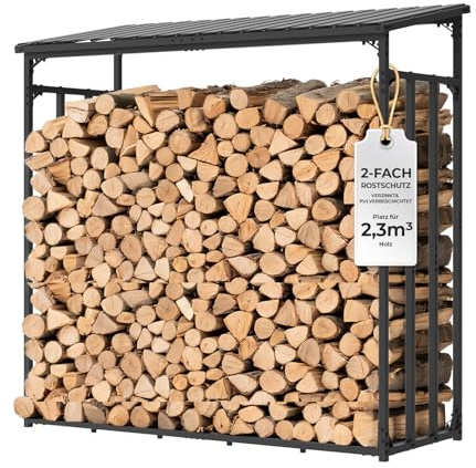 CHOSHOME Kaminholzregal Aussen 185x70x185cm, Metall Kaminholzlager Außen XXL, Anthrazit Garten Kaminholzunterstand 3,3 SRM / 2,3m³, Metalldach, Feuerverzinkt, Brennholzregal