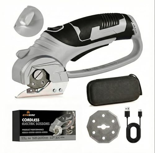 Cordless Electric Scissors 4V Rechargeable Rotary Cutter | Powerful Fabric, Cardboard & Carpet Cutting Tool | Electric Box Cutter For Crafting, Sewing & Diy Projects With Extra Blade & Storage Bag