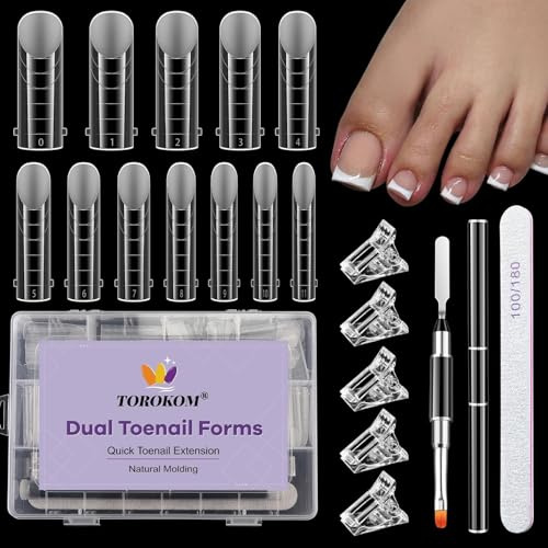 TOROKOM Unghie Finte Nail System Dual ToeNail Form, 120PCS Matte Riutilizzabili Pedi Dual Form Kit Lunghe Quadrate Nail Form Acrilico Tips Unghi Strumenti con Unghie Clip Pennello Polygel a Doppia Est