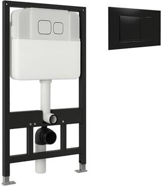 BAIKAL Bastidor para Inodoro Suspendido. Cisterna con Pulsador Negro. Estructura Empotrada compatible con WC Suspendido con Cisterna Oculta 3/8L. Con sistema de descarga eficiente y silenciosa.