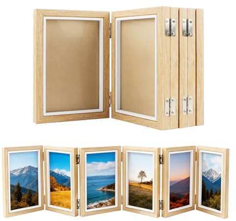 Neikafan Cornice Foto Pieghevole 6 in 1 per 6 Foto 10x15 cm, Portafoto Multiplo in Legno con Vetro Cornice 3D per Tavolo, Regalo per Casa, Foto Collage Memoriale per Famiglia per Regalo di Nozze
