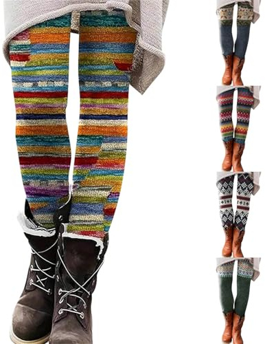 Leggings para mujer, multicolor, estampados, cálidos, térmicos, forrados para invierno, longitud de pierna más larga, leggins de la isla justa, medias noruegas, mallas ajustadas, leggings de punto