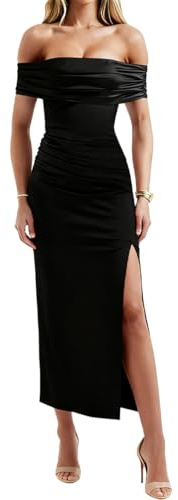 JYIXXZX Vestito Donna Sexy Abito Lungo Spalle Scoperte con Spacco Aderente Abito da Sera Senza Maniche Bodycon Abiti da Cocktail Festa Discoteca Banchetto Cerimonia Club