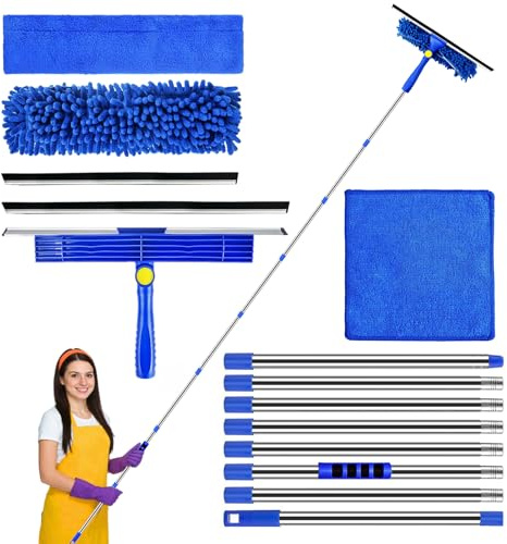 Litrue 3M Fensterreiniger Set mit Teleskopstiel, Teleskop Fensterwischer Profi Fensterputzer mit Fensterabzieher und Wischtuch Fensterreinigungsset für Hohe Fenster, Bad, Dusche, Glas, Spiegel, Auto